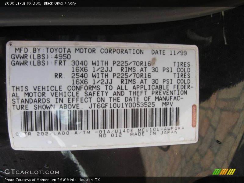 Black Onyx / Ivory 2000 Lexus RX 300