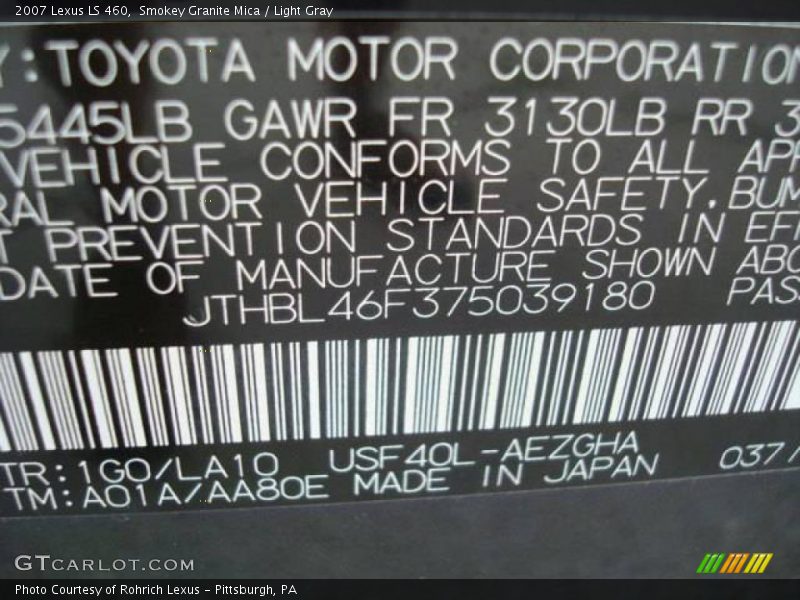 Smokey Granite Mica / Light Gray 2007 Lexus LS 460