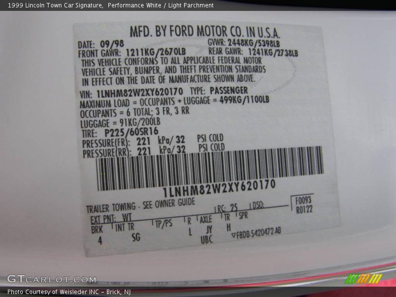 Performance White / Light Parchment 1999 Lincoln Town Car Signature