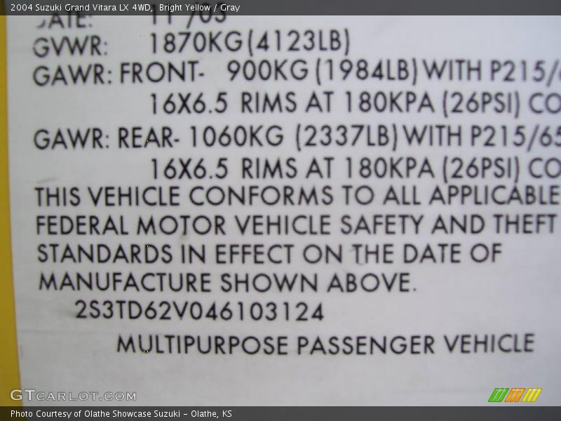 Bright Yellow / Gray 2004 Suzuki Grand Vitara LX 4WD