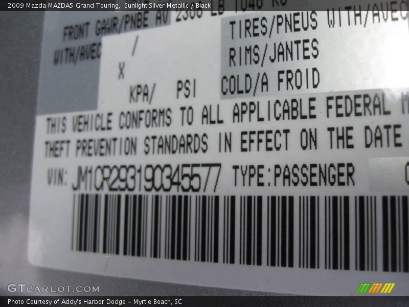 Sunlight Silver Metallic / Black 2009 Mazda MAZDA5 Grand Touring