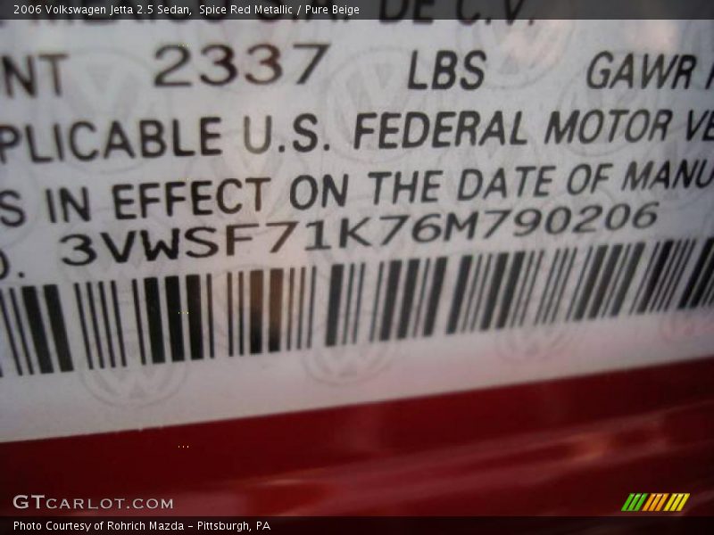 Spice Red Metallic / Pure Beige 2006 Volkswagen Jetta 2.5 Sedan