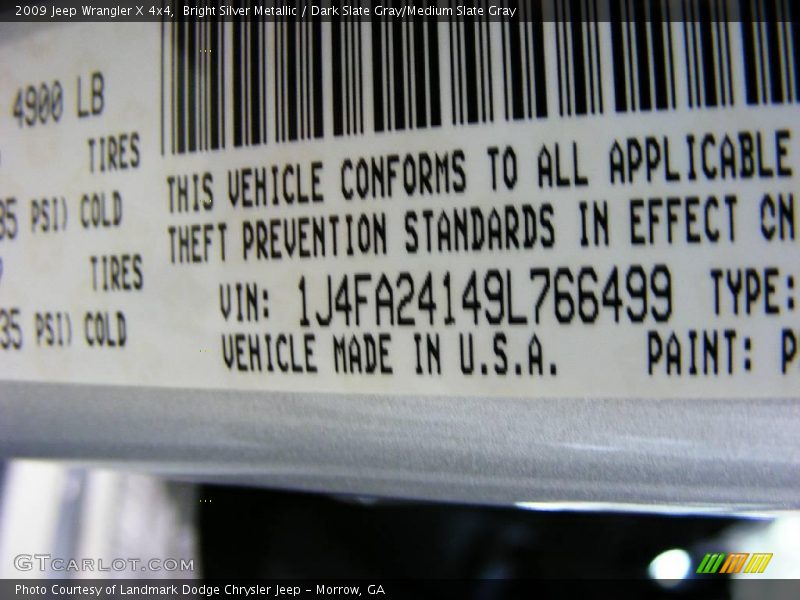 Bright Silver Metallic / Dark Slate Gray/Medium Slate Gray 2009 Jeep Wrangler X 4x4