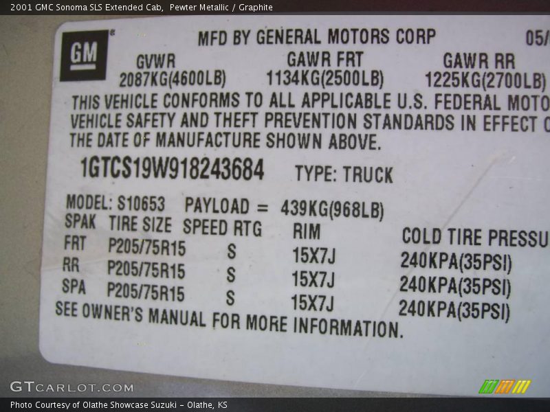 Pewter Metallic / Graphite 2001 GMC Sonoma SLS Extended Cab