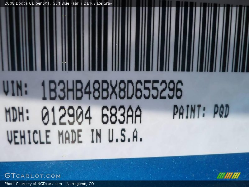 Surf Blue Pearl / Dark Slate Gray 2008 Dodge Caliber SXT