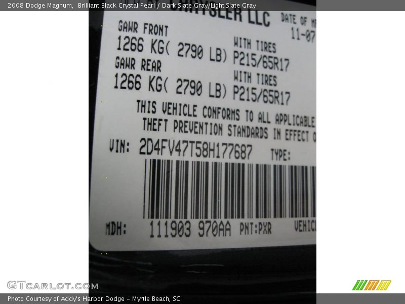 Brilliant Black Crystal Pearl / Dark Slate Gray/Light Slate Gray 2008 Dodge Magnum