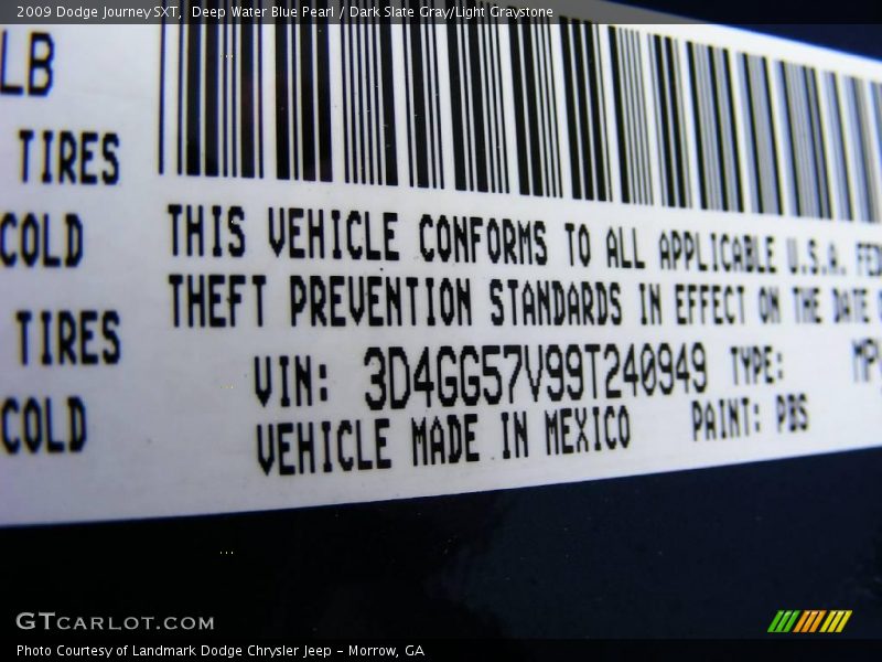 Deep Water Blue Pearl / Dark Slate Gray/Light Graystone 2009 Dodge Journey SXT