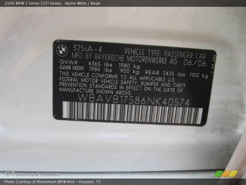 Alpine White / Beige 2006 BMW 3 Series 325i Sedan