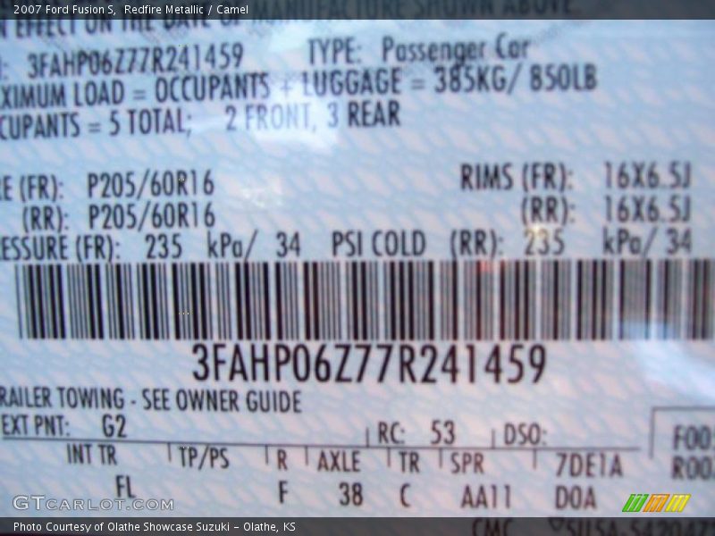 Redfire Metallic / Camel 2007 Ford Fusion S