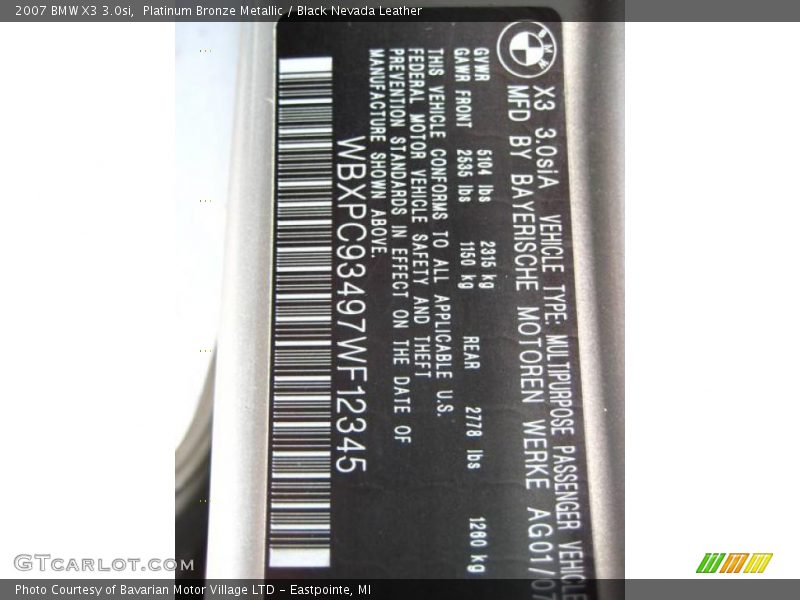 Platinum Bronze Metallic / Black Nevada Leather 2007 BMW X3 3.0si