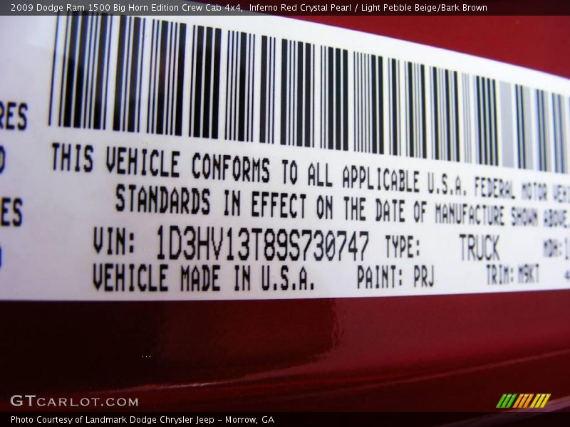 Inferno Red Crystal Pearl / Light Pebble Beige/Bark Brown 2009 Dodge Ram 1500 Big Horn Edition Crew Cab 4x4
