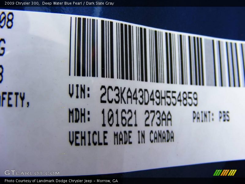 Deep Water Blue Pearl / Dark Slate Gray 2009 Chrysler 300