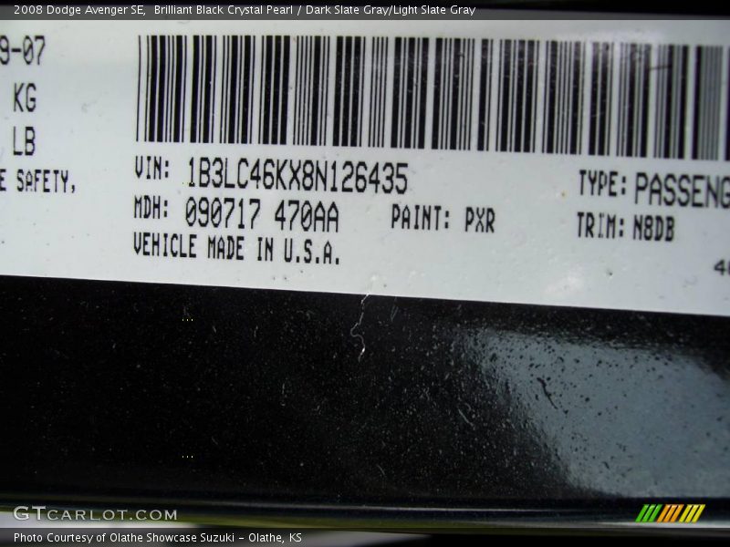 Brilliant Black Crystal Pearl / Dark Slate Gray/Light Slate Gray 2008 Dodge Avenger SE
