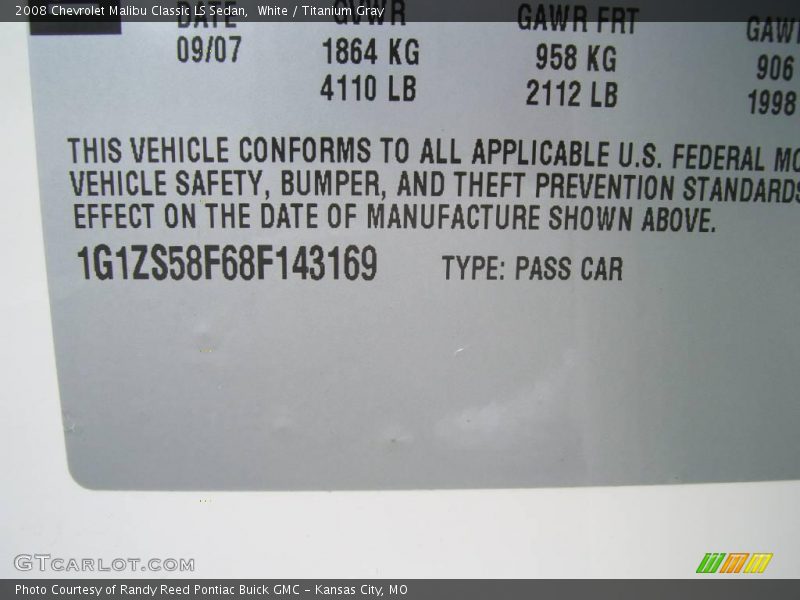 White / Titanium Gray 2008 Chevrolet Malibu Classic LS Sedan