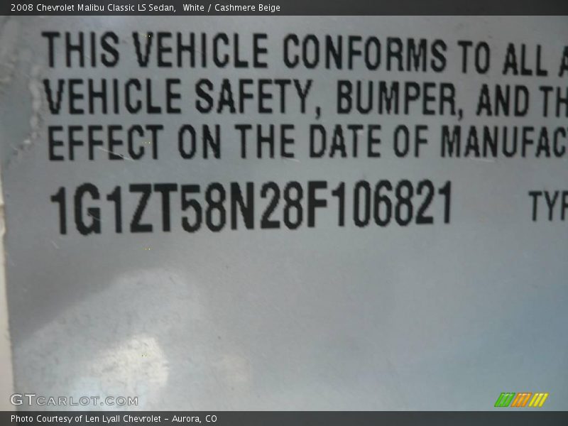 White / Cashmere Beige 2008 Chevrolet Malibu Classic LS Sedan