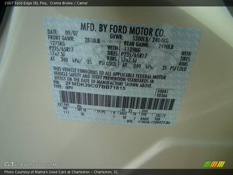 Creme Brulee / Camel 2007 Ford Edge SEL Plus