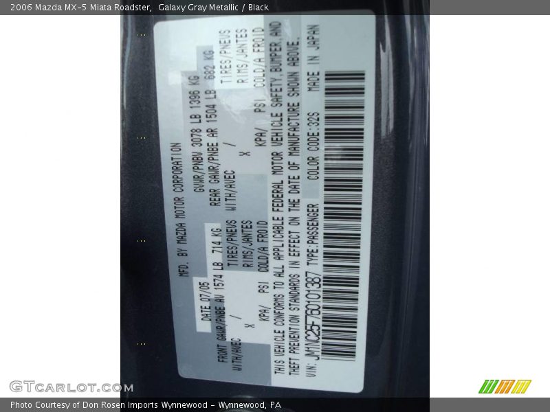 Galaxy Gray Metallic / Black 2006 Mazda MX-5 Miata Roadster