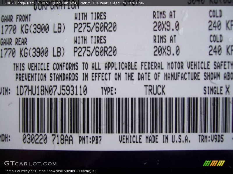 Patriot Blue Pearl / Medium Slate Gray 2007 Dodge Ram 1500 ST Quad Cab 4x4