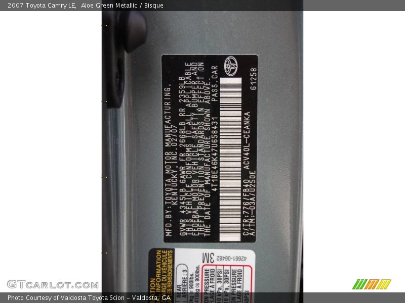 Aloe Green Metallic / Bisque 2007 Toyota Camry LE