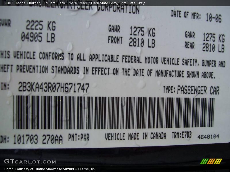 Brilliant Black Crystal Pearl / Dark Slate Gray/Light Slate Gray 2007 Dodge Charger