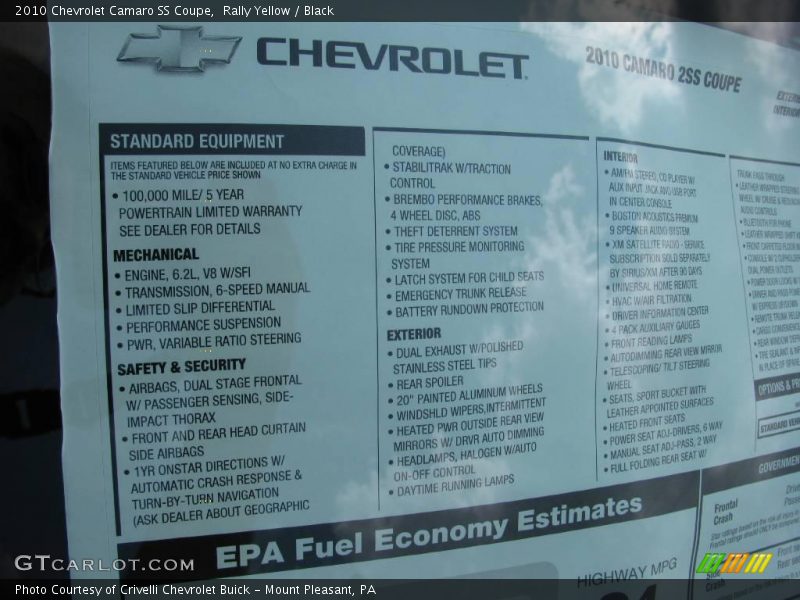 Rally Yellow / Black 2010 Chevrolet Camaro SS Coupe