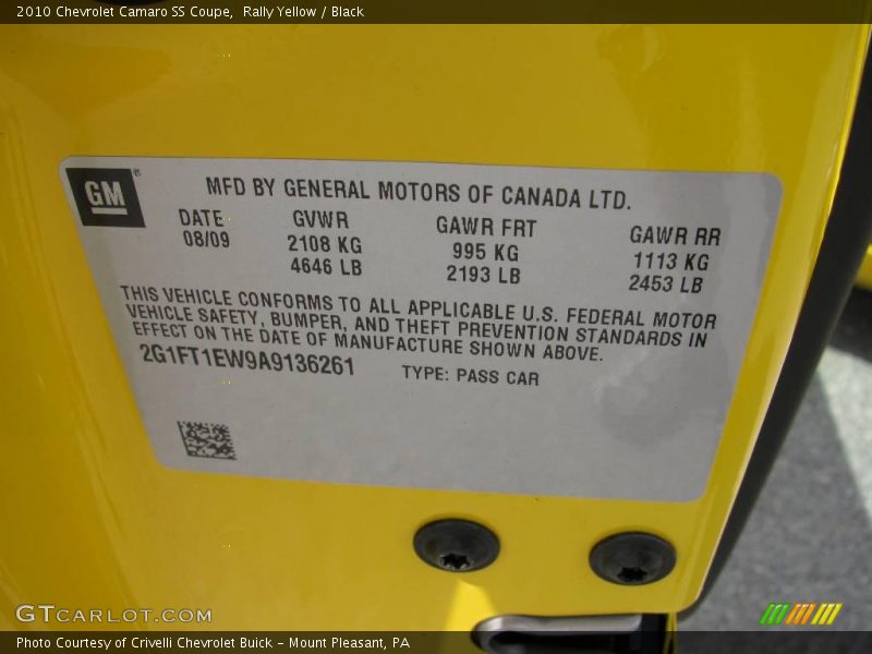 Rally Yellow / Black 2010 Chevrolet Camaro SS Coupe