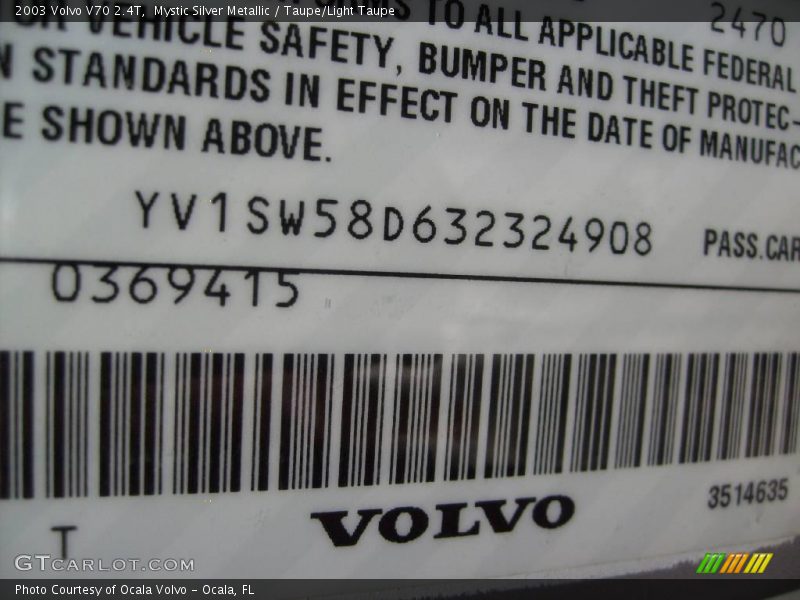 Mystic Silver Metallic / Taupe/Light Taupe 2003 Volvo V70 2.4T