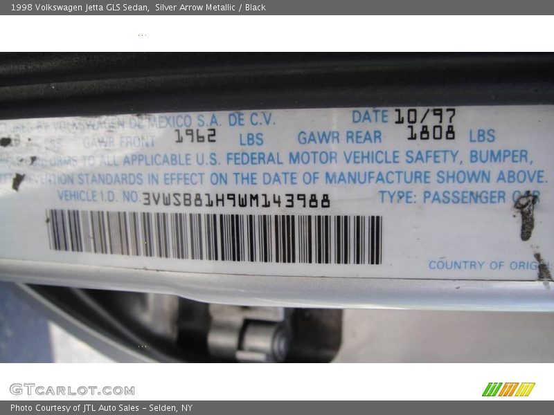 Silver Arrow Metallic / Black 1998 Volkswagen Jetta GLS Sedan