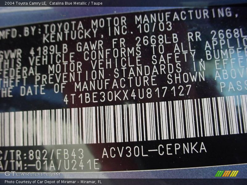 Catalina Blue Metallic / Taupe 2004 Toyota Camry LE
