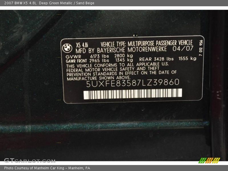 Deep Green Metallic / Sand Beige 2007 BMW X5 4.8i