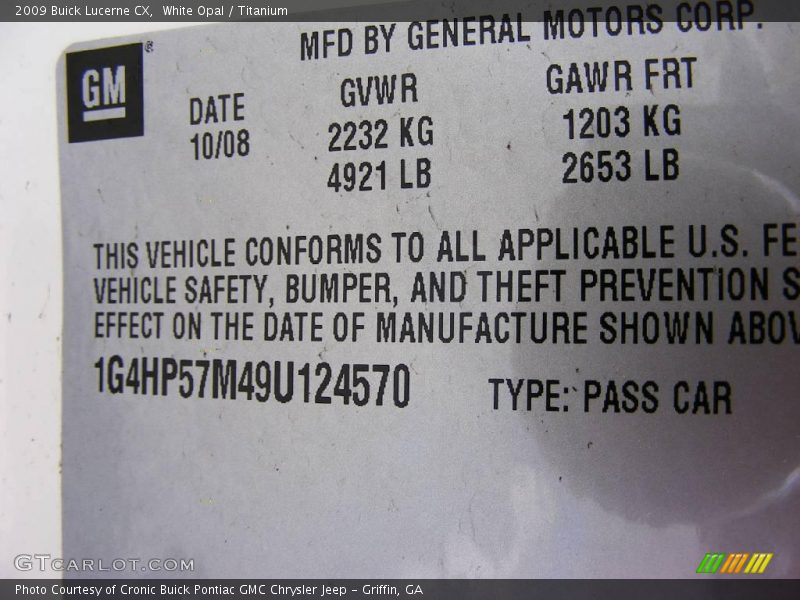 White Opal / Titanium 2009 Buick Lucerne CX