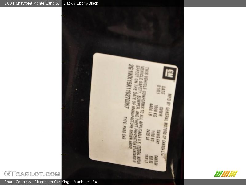 Black / Ebony Black 2001 Chevrolet Monte Carlo SS