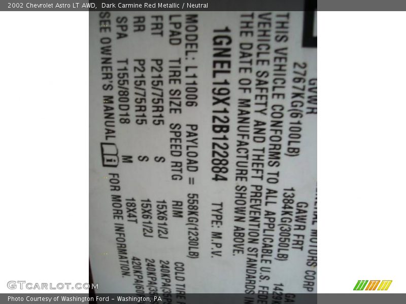 Dark Carmine Red Metallic / Neutral 2002 Chevrolet Astro LT AWD