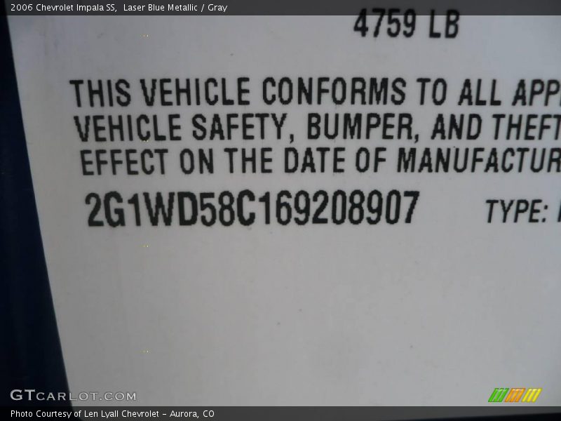 Laser Blue Metallic / Gray 2006 Chevrolet Impala SS