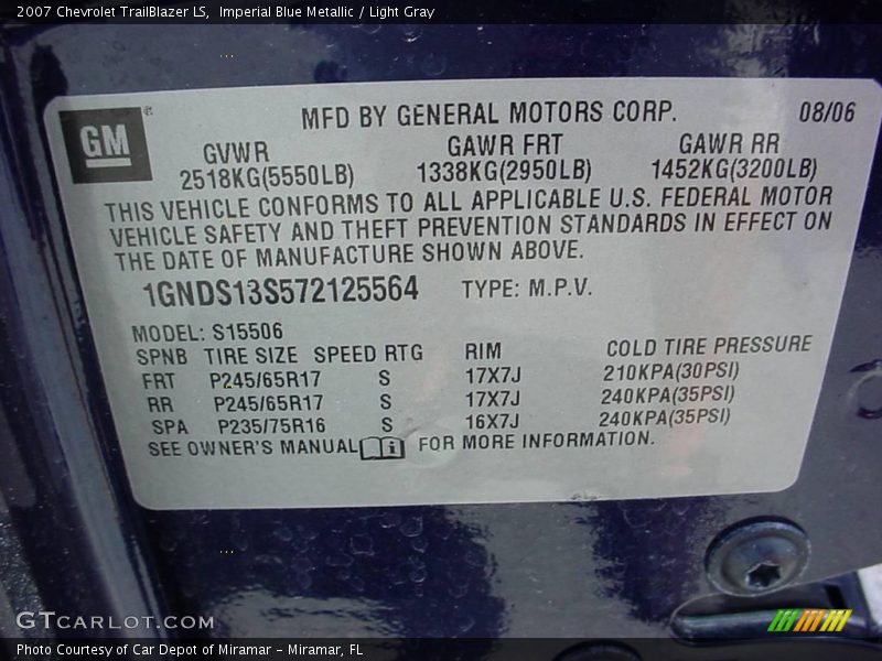 Imperial Blue Metallic / Light Gray 2007 Chevrolet TrailBlazer LS