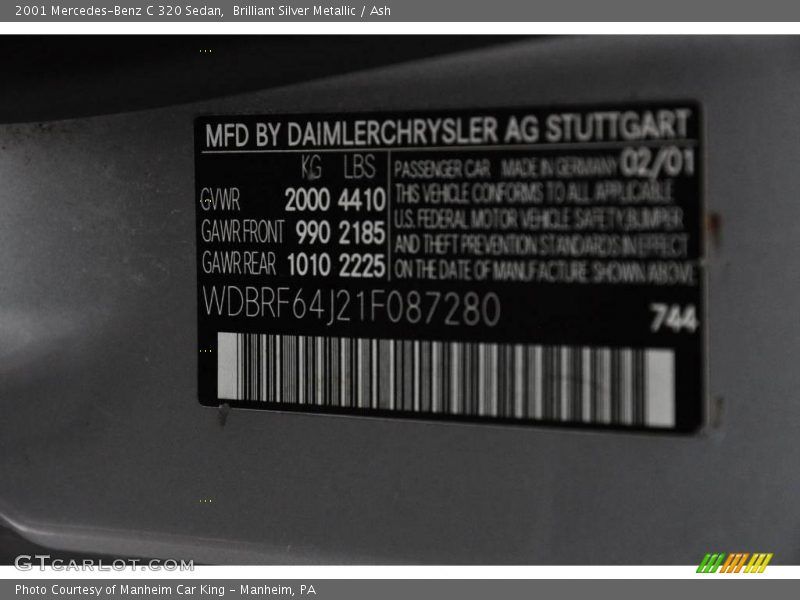Brilliant Silver Metallic / Ash 2001 Mercedes-Benz C 320 Sedan