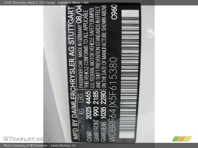 Alabaster White / Ash 2005 Mercedes-Benz C 320 Sedan