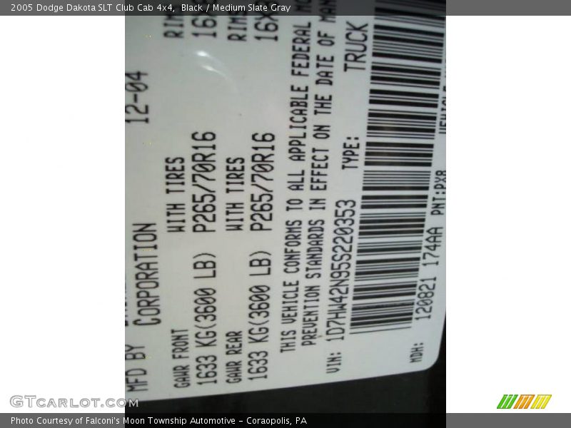 Black / Medium Slate Gray 2005 Dodge Dakota SLT Club Cab 4x4