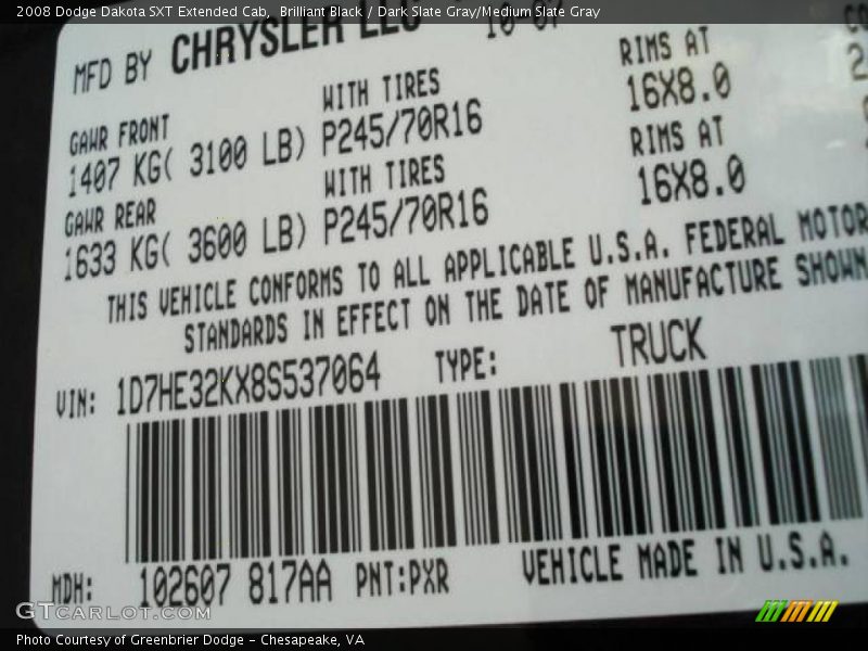 Brilliant Black / Dark Slate Gray/Medium Slate Gray 2008 Dodge Dakota SXT Extended Cab
