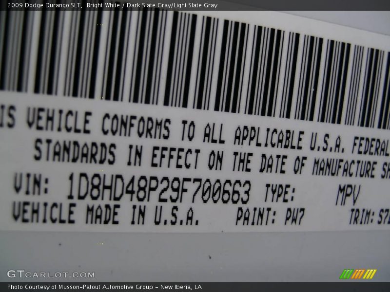 Bright White / Dark Slate Gray/Light Slate Gray 2009 Dodge Durango SLT