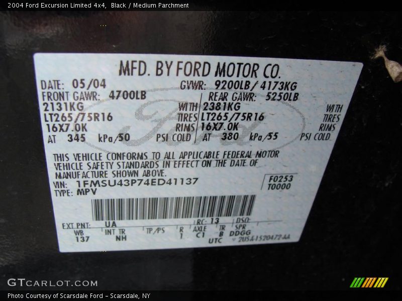 Black / Medium Parchment 2004 Ford Excursion Limited 4x4