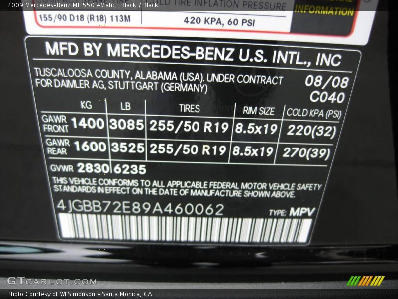 Black / Black 2009 Mercedes-Benz ML 550 4Matic