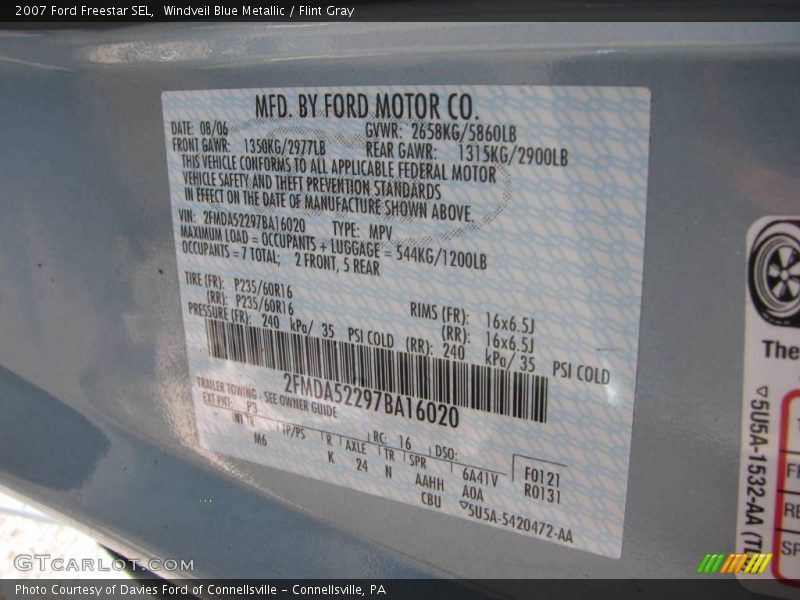 Windveil Blue Metallic / Flint Gray 2007 Ford Freestar SEL