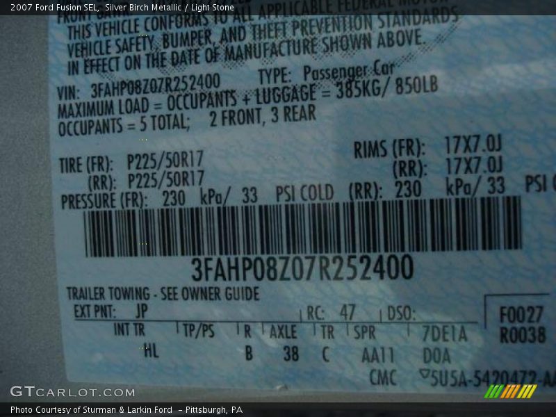Silver Birch Metallic / Light Stone 2007 Ford Fusion SEL