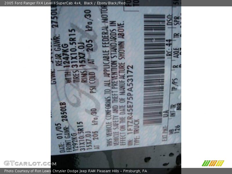 Black / Ebony Black/Red 2005 Ford Ranger FX4 Level II SuperCab 4x4