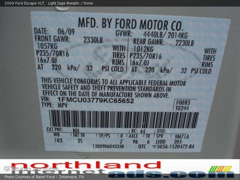 Light Sage Metallic / Stone 2009 Ford Escape XLT