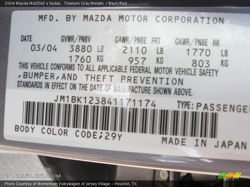 Titanium Gray Metallic / Black/Red 2004 Mazda MAZDA3 s Sedan