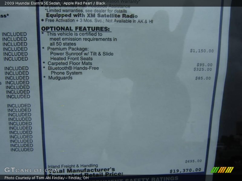 Apple Red Pearl / Black 2009 Hyundai Elantra SE Sedan