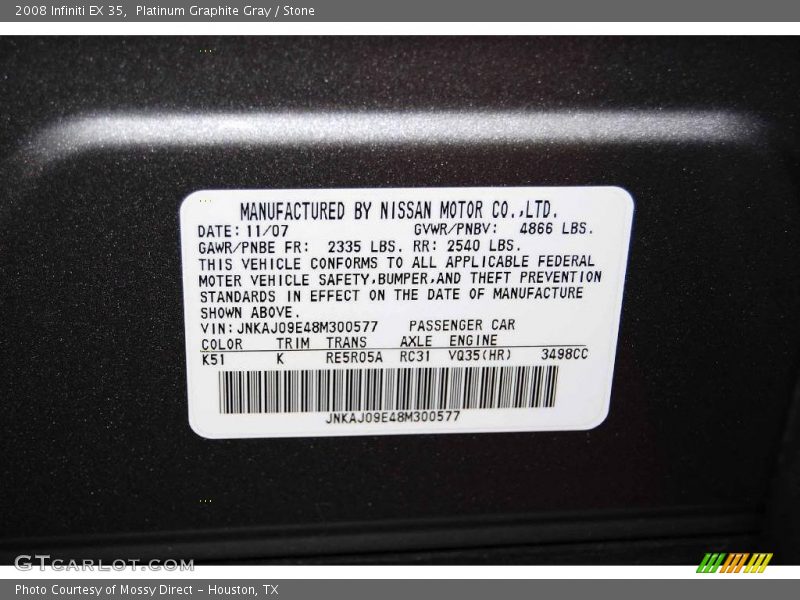 Platinum Graphite Gray / Stone 2008 Infiniti EX 35