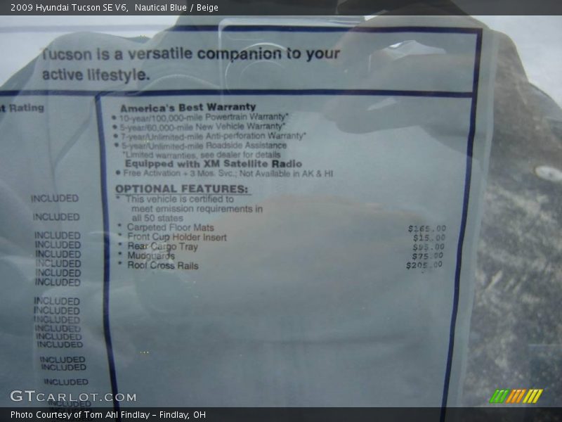 Nautical Blue / Beige 2009 Hyundai Tucson SE V6